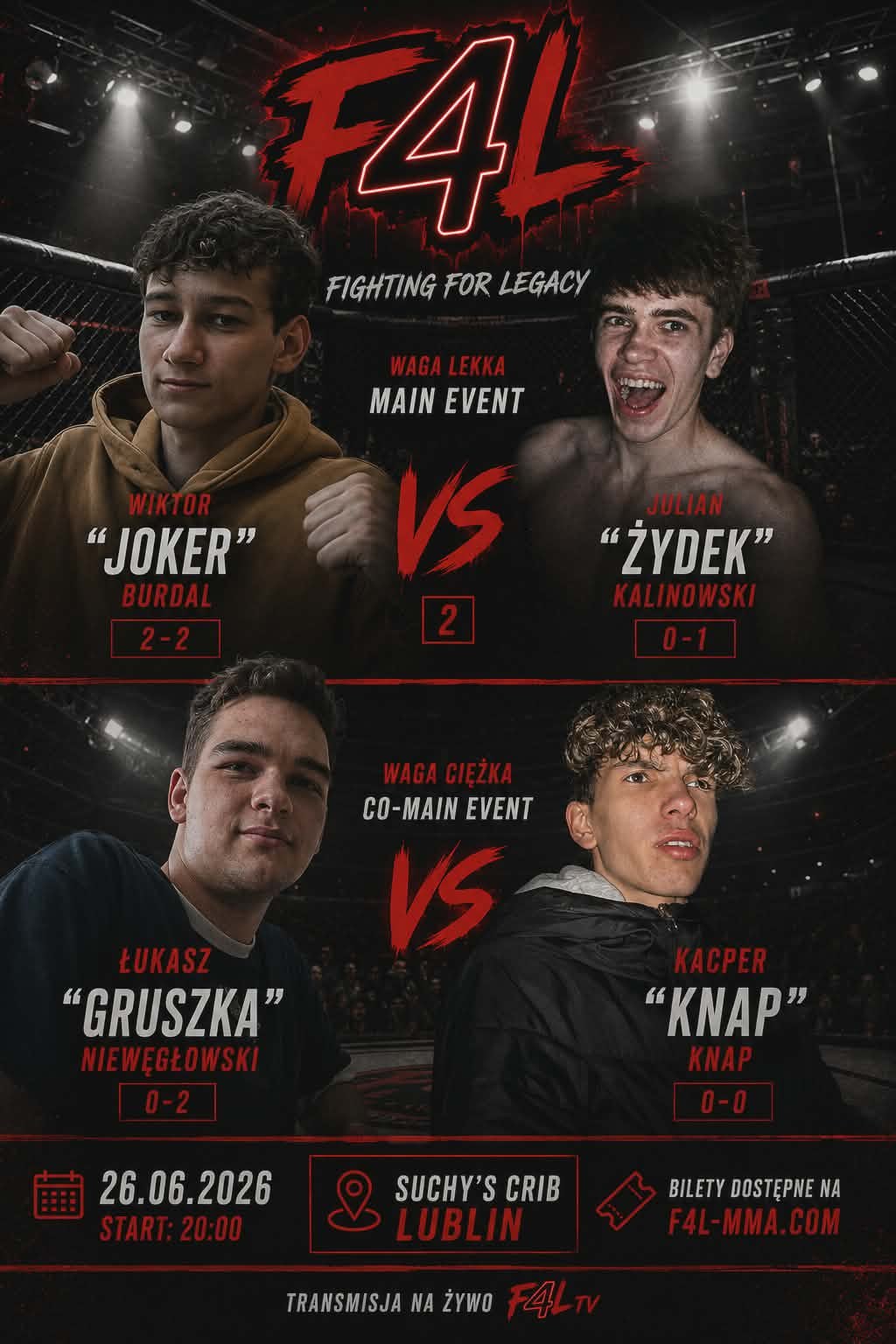 Poster gali F4L MMA z kartą walk